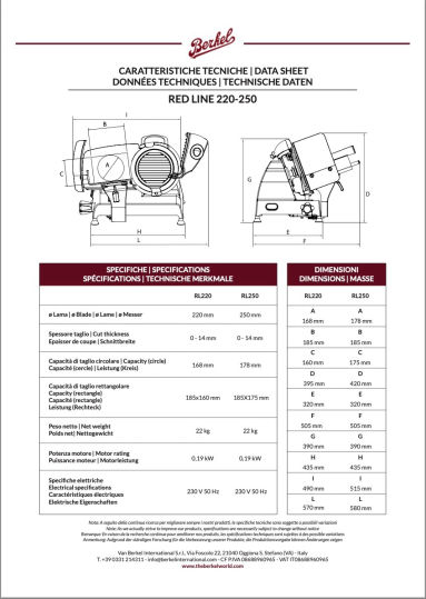 Berkel RedLine Datenblatt